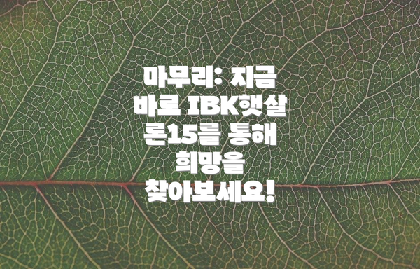 마무리: 지금 바로 IBK햇살론15를 통해 희망을 찾아보세요!