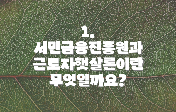 1. 서민금융진흥원과 근로자햇살론이란 무엇일까요?