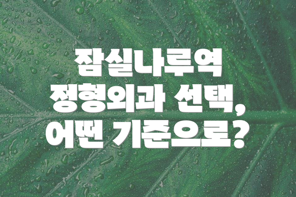 잠실나루역 정형외과 선택, 어떤 기준으로?