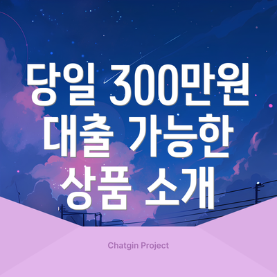 당일 300만원 대출 가능한 상품 소개
